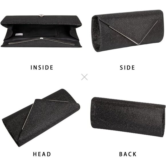 Women Black Larcenciel Sparkel Envelope Clutch Detachable Chain with Evening bag - Picture 3 of 7